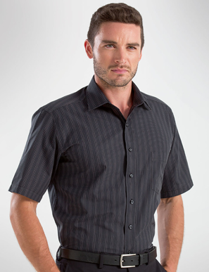 Picture of John Kevin Uniforms-453 Black-Mens Short Sleeve Dark Stripe