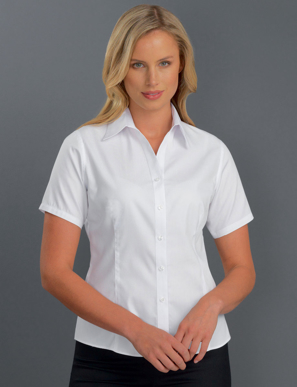 Picture of John Kevin Uniforms-302 White- Womens Short Sleeve Pinpoint Oxford