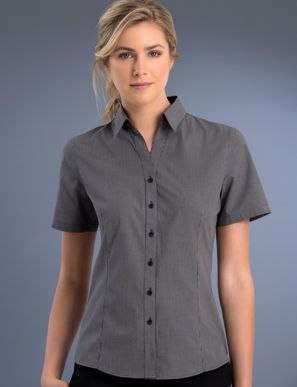 Picture of John Kevin Uniforms-775 Charcoal-Womens Slim Fit Short Sleeve Small Check