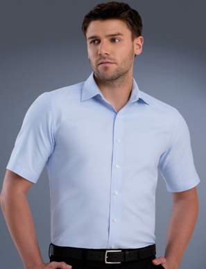 Picture of John Kevin Uniforms-839 Sky-Mens Slim Fit Short Sleeve Pinpoint Oxford