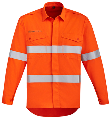 Picture of Syzmik Workwear-ZW145-Mens Orange Flame HRC 2 Hoop Taped Open Front Spliced Shirt