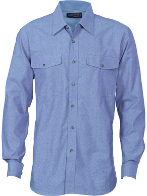 Picture of DNC Workwear-4104-Mens Twin Flap Pocket Cotton Chambray - Long Sleeve