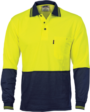 Picture of DNC Workwear-3816-Cotton Back HiVis Two Tone Fluoro Polo - Long Sleeve