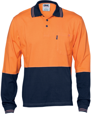 Picture of DNC Workwear-3846-HiVis Cool-Breeze Cotton Jersey Polo Shirt with Under Arm Cotton Mesh - Long Sleeve