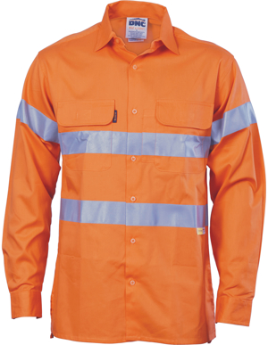 Picture of DNC Workwear-3987-HiVis Cool-Breeze Cotton Shirt with 3M 8906 Reflective Tape - Long sleeve