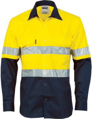 Picture of DNC Workwear-3984-HiVis Cool-Breeze Vertical Vented Cotton Shirt with Generic Reflective Tape - Long sleeve