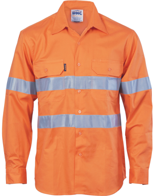 Picture of DNC Workwear-3985-HiVis Cool-Breeze Vertical Vented Cotton Shirt with Generic Reflective Tape - Long sleeve