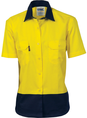 Picture of DNC Workwear-3939-Ladies HiVis 2 Tone Cool-Breeze Cotton Shirt - Short Sleeve