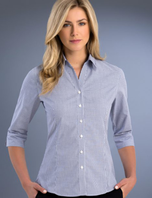 Picture of John Kevin Uniforms-776 Navy-Womens Slim Fit 3/4 Sleeve Square Check