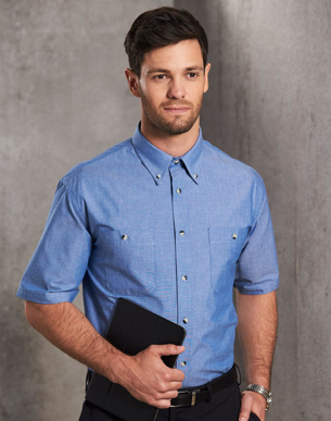 Picture of Winning Spirit - BS03S - Men’s Wrinkle Free Short Sleeve Chambray Shirts