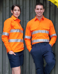Picture of Australian Industrial Wear -SW87-Unisex Hi-Vis Cool Breeze Closed Front Long Sleeve Shirt With Perforated Tape