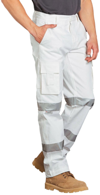 Picture of Australian Industrial Wear -WP18HV-Mens White Safety Pants With Biomotion Tape Configuration