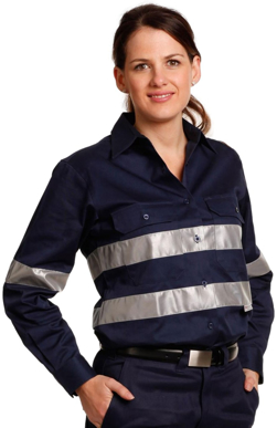 Picture of Australian Industrial Wear -WT08HV-Ladies Taped Cotton Drill Work Shirt With 3M Tapes
