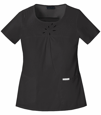 Picture of Cherokee Scrubs-CH-2770-BLK-CLR-Round Neck Embroidered Top - Black