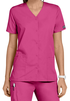 Picture of Cherokee Scrubs-CH-4770-SKP-CLR-Women's Short Sleeve Snap Scrub Top - Shocking Pink
