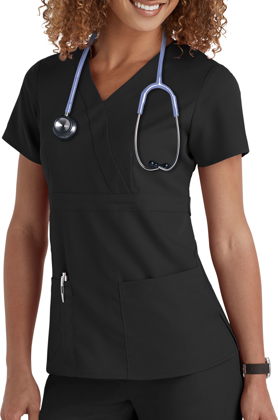 Picture of Grey's Anatomy Womens 3 Pocket Mock Wrap Top Black Size (M, XL, 2XL & 3XL) (GR-4153)