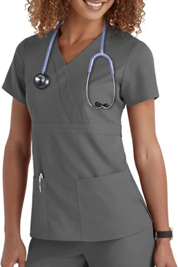 Picture of Grey's Anatomy Womens 3 Pocket Mock Wrap Top Granite Size (L & 3XL) (GR-4153)