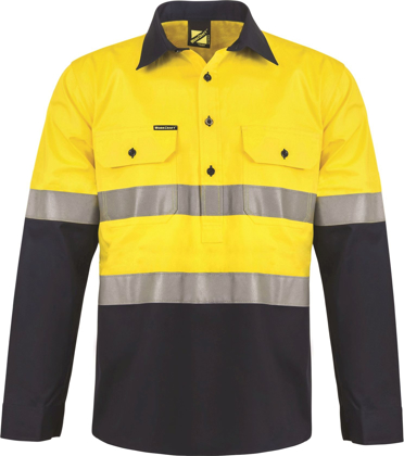 Picture of NCC Apparel Mens Hi Vis Two Tone Half Placket Cotton Drill Shirt With Semi Gusset Sleeves And CSR Reflective Tape (WS6033)