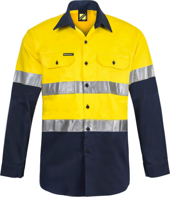 Picture of NCC Apparel Mens Hi Vis Long Sleeve Cotton Drill Industrial Laundry Reflective Shirt (WS3028)