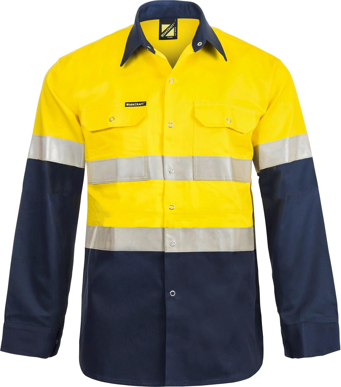 Picture of NCC Apparel Mens Hi Vis Long Sleeve Cotton Drill Industrial Laundry Reflective Shirt With Press Studs (WS3072)