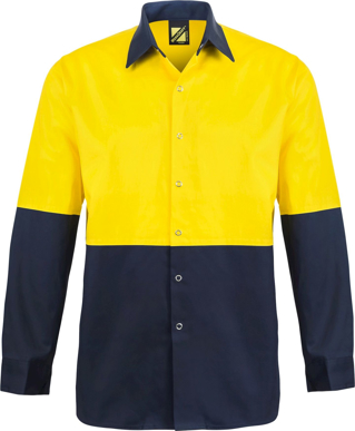 Picture of NCC Apparel Mens Hi Vis Long Sleeve Cotton Drill Food Industry Shirt With Press Studs And Spare Pockets (WS3035)