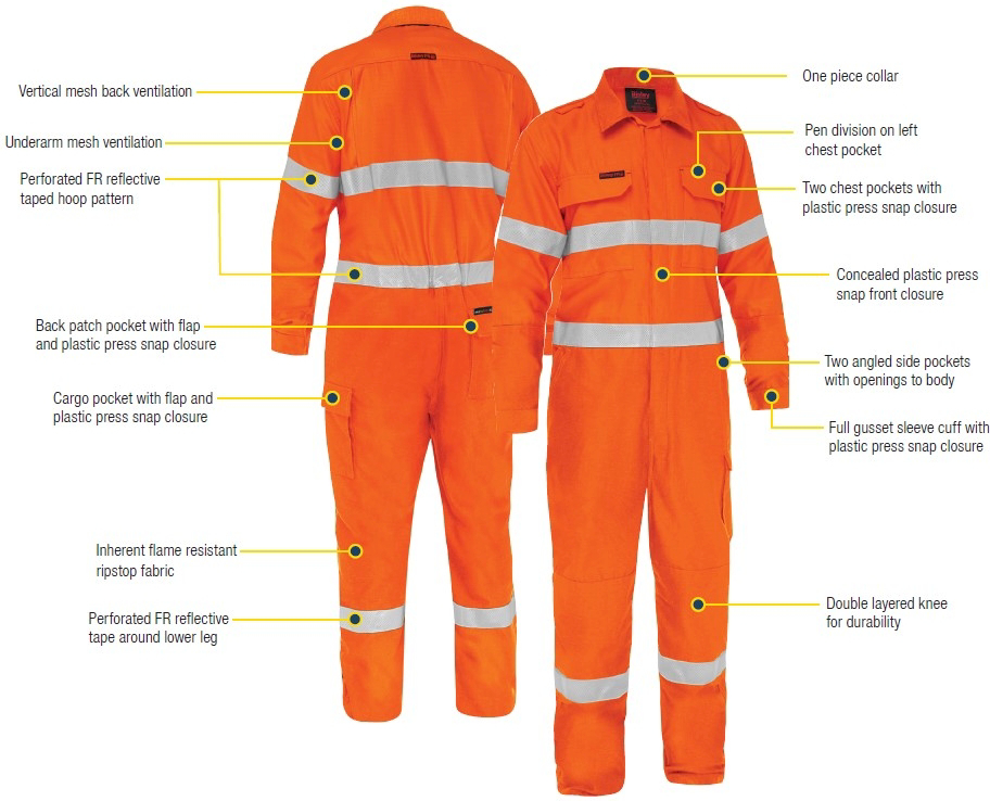 Bisley Workwear Apex 185 Taped Hi Vis Fr Ripstop Vented Coverall ...