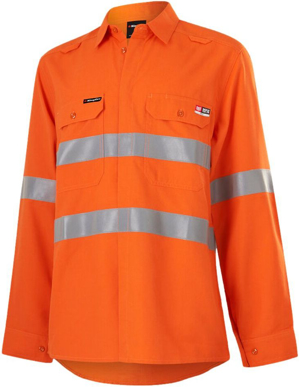Picture of KingGee Womens Shieldtec Lenzing Flame Resistant Hi Vis Open Front Taped Shirt (K84003)
