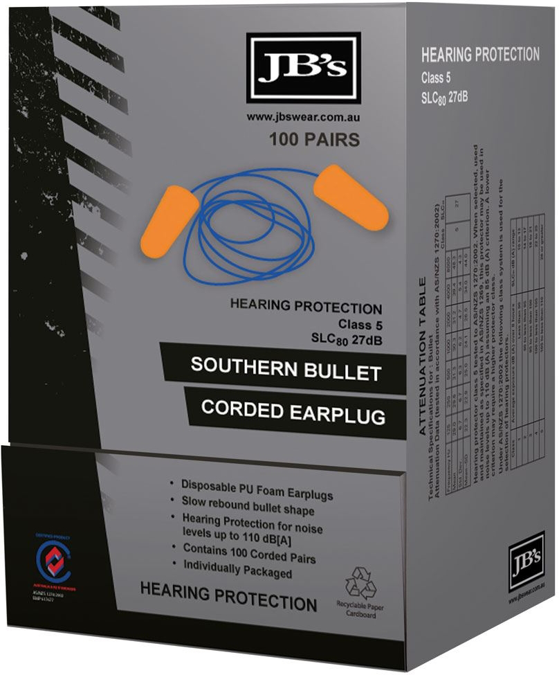 JB'S Wear Southern Bullet Corded Earplug (100 PAIR) (8P060) | Scrubs ...