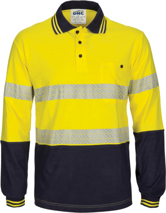 Picture of DNC Workwear Hi Vis Segment Taped Cotton Long Sleeve Polo (3516)