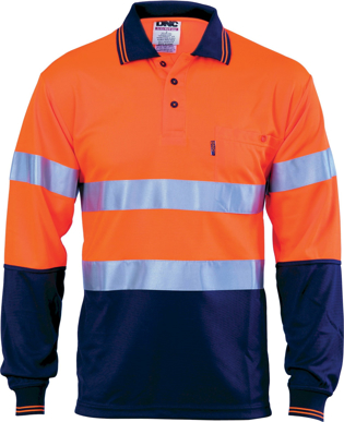 Picture of DNC Workwear Hi Vis Cool Breathe Day/Night Long Sleeve Polo Shirt - CSR Reflective Tape (3716)