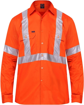 Picture of Ritemate Workwear Taped Open Front Long Sleeve Shirt - “X” Back Reflective Tape (RM106XR)