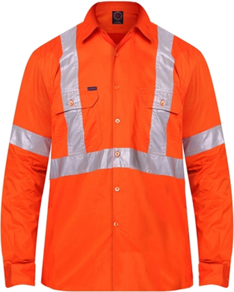 Picture of Ritemate Workwear Taped Vented Lightweight Open Front Long Sleeve Shirt - “X” Back reflective tape (RM109VXR)