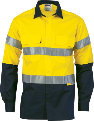 Picture of DNC Workwear Hi Vis Taped Cool Breeze Cotton Long Sleeve Shirt - 3M 8906 Reflective Tape (3988)