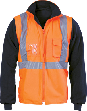 Picture of DNC Workwear Hi Vis Day/Night “4 In 1” Taped Zip Off Sleeve Reversible Vest - Cross Back Reflective Tape (3994)