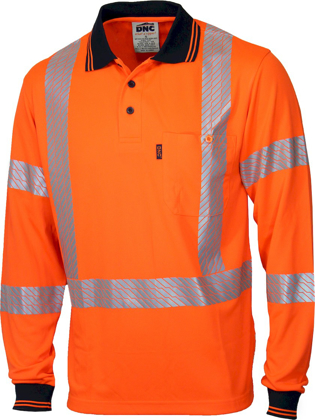 Picture of DNC Workwear Hi Vis Segmented Tape X Back Long Sleeve Polo (3510)