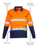 Picture of Syzmik Mens Hi Vis Hoop Taped Spliced Long Sleeve Polo (ZH235)