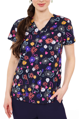 Picture of Cherokee Uniforms Dotty Floral Printed Scrub Top (MC8564 DTTL)