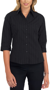 Picture of John Kevin Womens 3/4 Sleeve Fine Stripe Shirt - Black (106 Black)