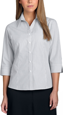 Picture of John Kevin Womens Herringbone Stripe 3/4 Sleeve Shirt (366 Steel)