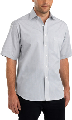 Picture of John Kevin Mens Herringbone Stripe Short Sleeve Shirt (467 Steel)
