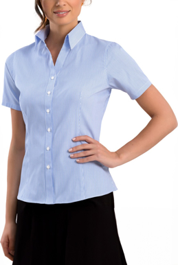 Picture of John Kevin Womens Bengal Stripe Stretch Slim Fit Short Sleeve Shirt (522 Sky)