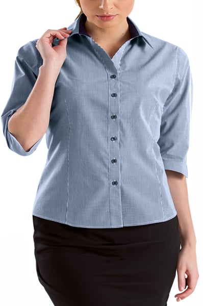 Uniform Australia-John Kevin Uniforms-534 Navy-Womens Stretch Slim Fit 3/4  Sleeve Micro Check | Scrubs, Corporate, Workwear & More