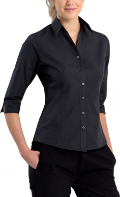 Picture of John Kevin Womens Dark Stripe Slim Fit 3/4 Sleeve Shirt (736 Charcoal)