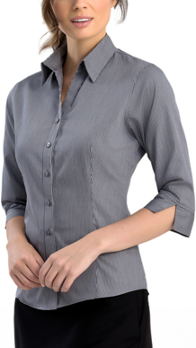 Picture of John Kevin Womens Pinstripe Slim Fit 3/4 Sleeve Shirt (762 Gunmetal)