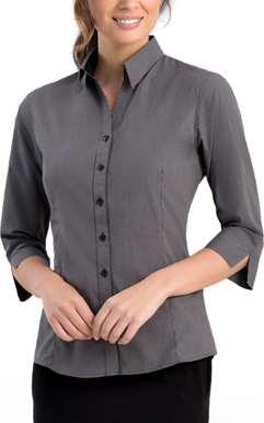 Picture of John Kevin Womens Small Check Slim Fit 3/4 Sleeve Shirt (774 Charcoal)