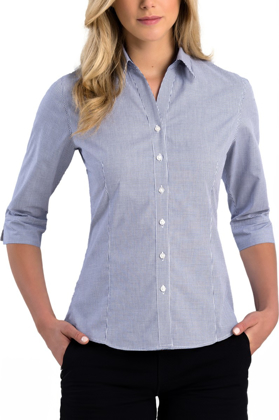 Picture of John Kevin Womens Square Check Slim Fit 3/4 Sleeve Shirt (776 Navy)