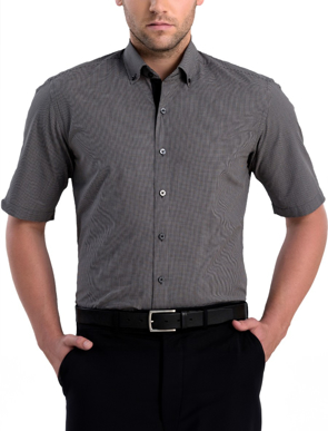 Picture of John Kevin Mens Small Check Slim Fit Short Sleeve Shirt (875 Charcoal)