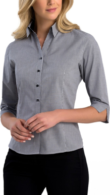 Picture of John Kevin Womens Small Check Slim Fit 3/4 Sleeve Shirt (772 Black)