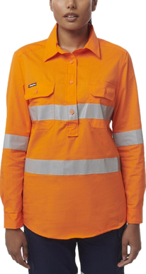 Picture of King Gee Womens Workcool Vented Closed Front Shirt Taped Long Sleeve (K44228)