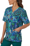 Picture of NNT Uniforms Unisex Warlu Indigenous Scrub V-Neck Top - Green Print (CATRFR-GPT)